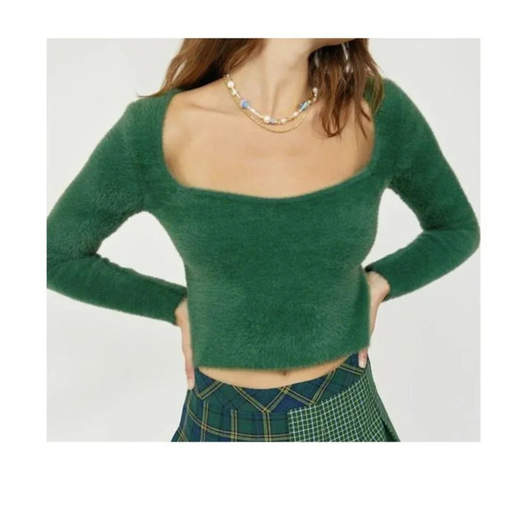 Sunday Best Tops - Aritzia Sunday Best Reese Fuzzy Green Cropped Cardigan